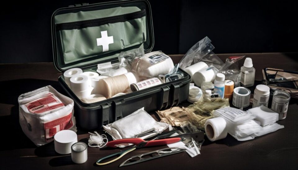 First aid kit with medical supplies
