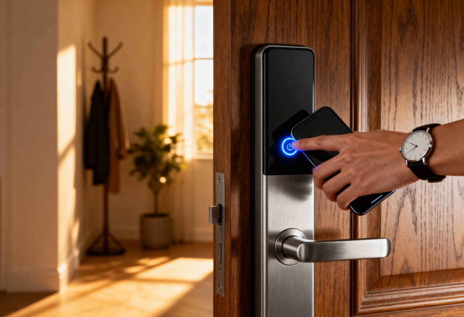 Image showing a modern door security system with touch and app control.